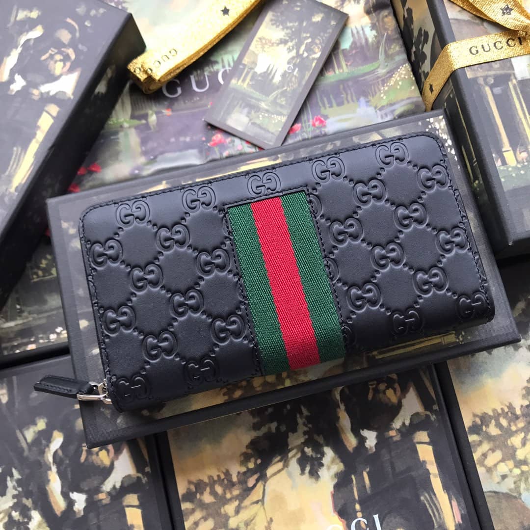 Best Replica Gucci Web GG Supreme Around Zip Wallet Replica 408831 - Colareps