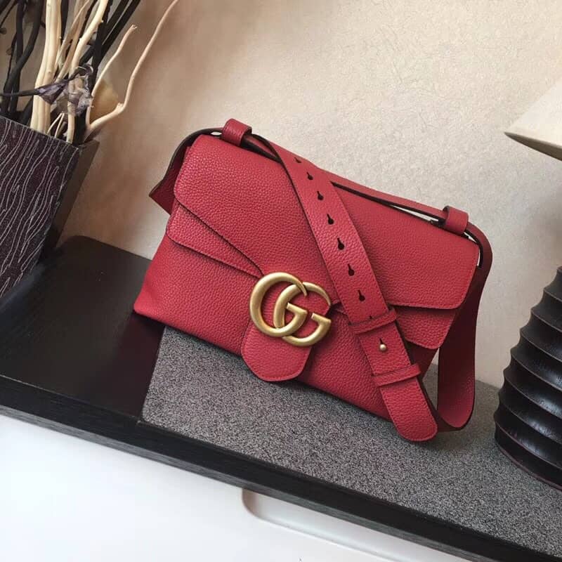Best Replica Gucci GG Marmont Leather Shoulder Bag Replica Red 401173 - Colareps