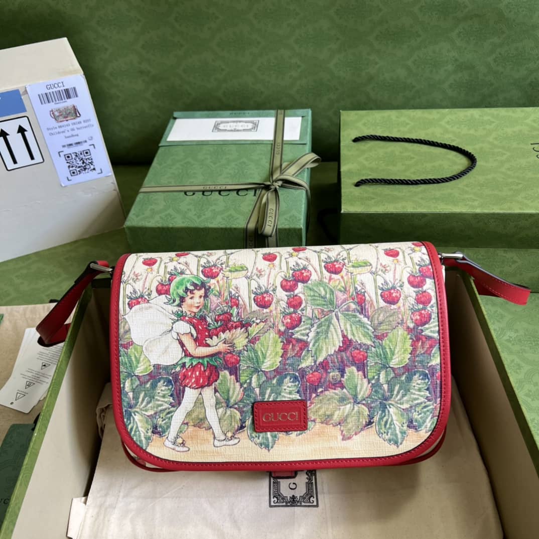 Best Replica Gucci Children Strawberry Fairy Print 664143 Replica Shoulder Bag - Colareps