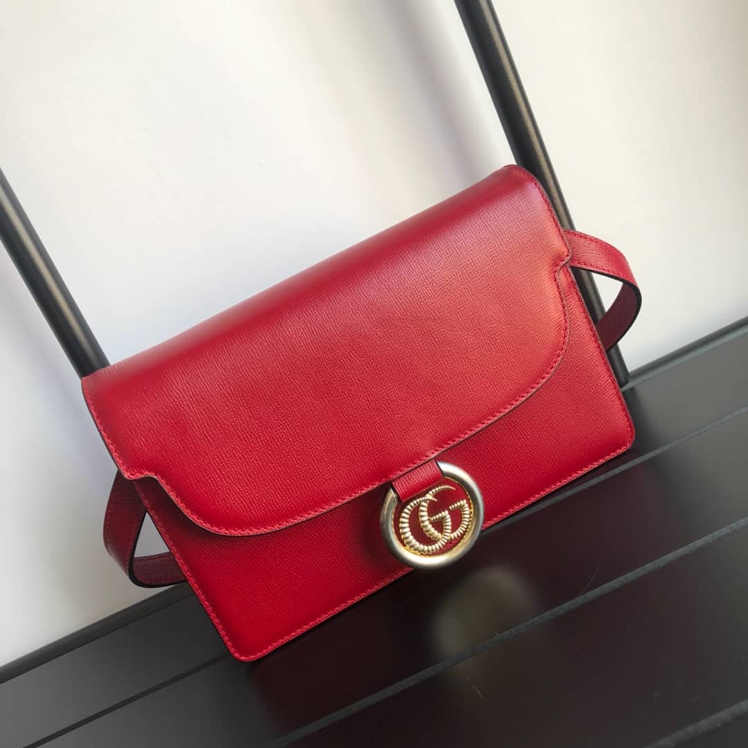 Best Replica Gucci GG Ring Torchon Leather Shoulder Bag Replica Red 589474 - Colareps
