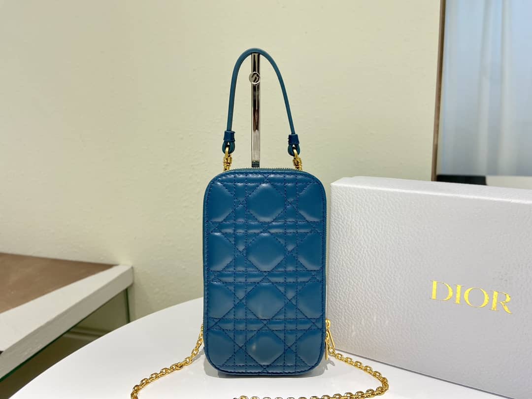 Best Replica Lady Dior Dupe Lambskin 18CM Phone Holder - Colareps