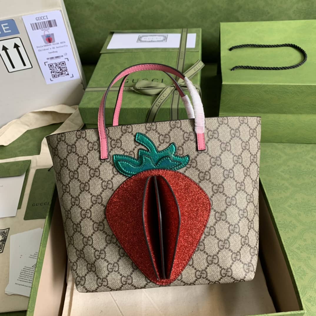 Best Replica Gucci GG Supreme Strawberry Shopping Bag Replica 580840 - Colareps
