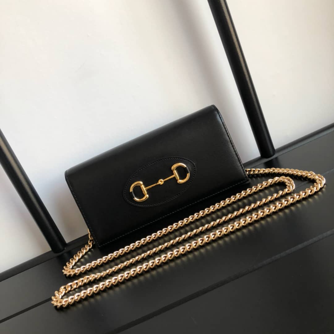 Best Replica Gucci GG Supreme Horsebit 1955 Chain Wallet Replica Black 621892 - Colareps