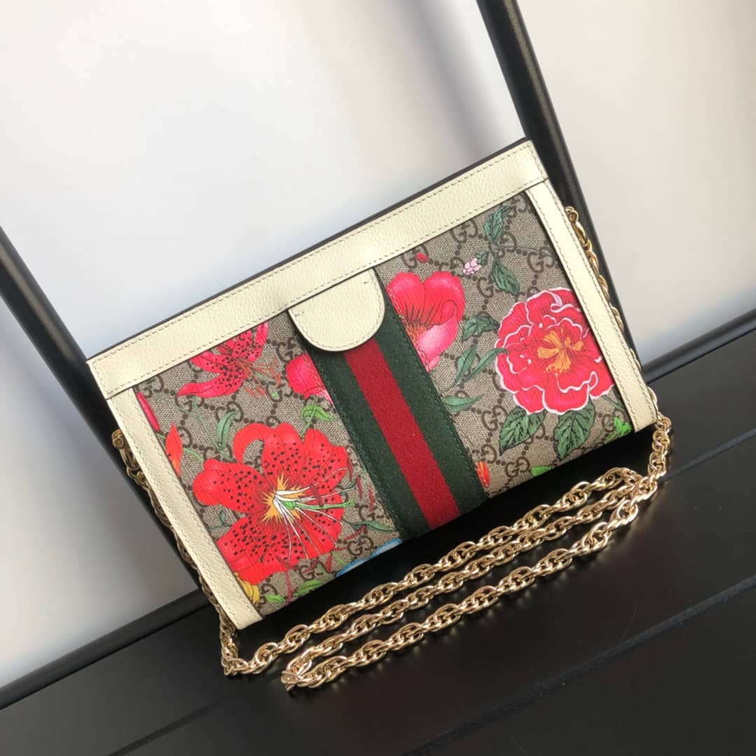 Best Replica Gucci Ophidia Flora GG Small Supreme Canvas Shoulder Bag Replica White 503877 - Colareps