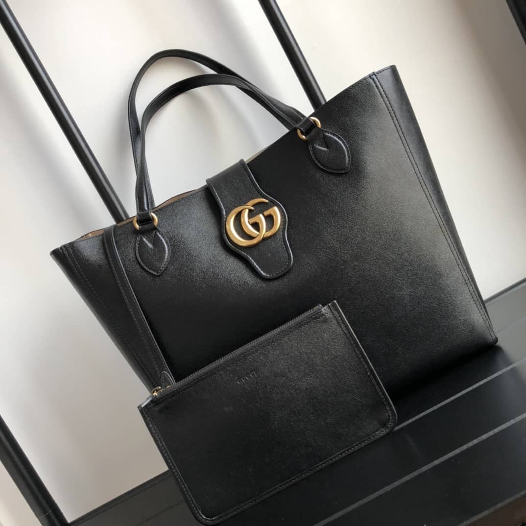 Best Replica Gucci Medium With Double G Tote Black Replica 649577 - Colareps