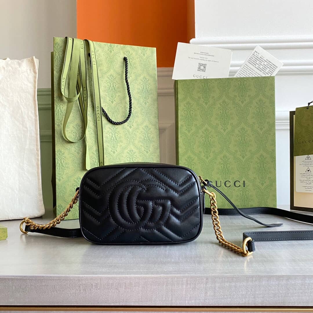 Best Replica Gucci GG Marmont Matelassé Mini Bag Replica Black 448065 - Colareps