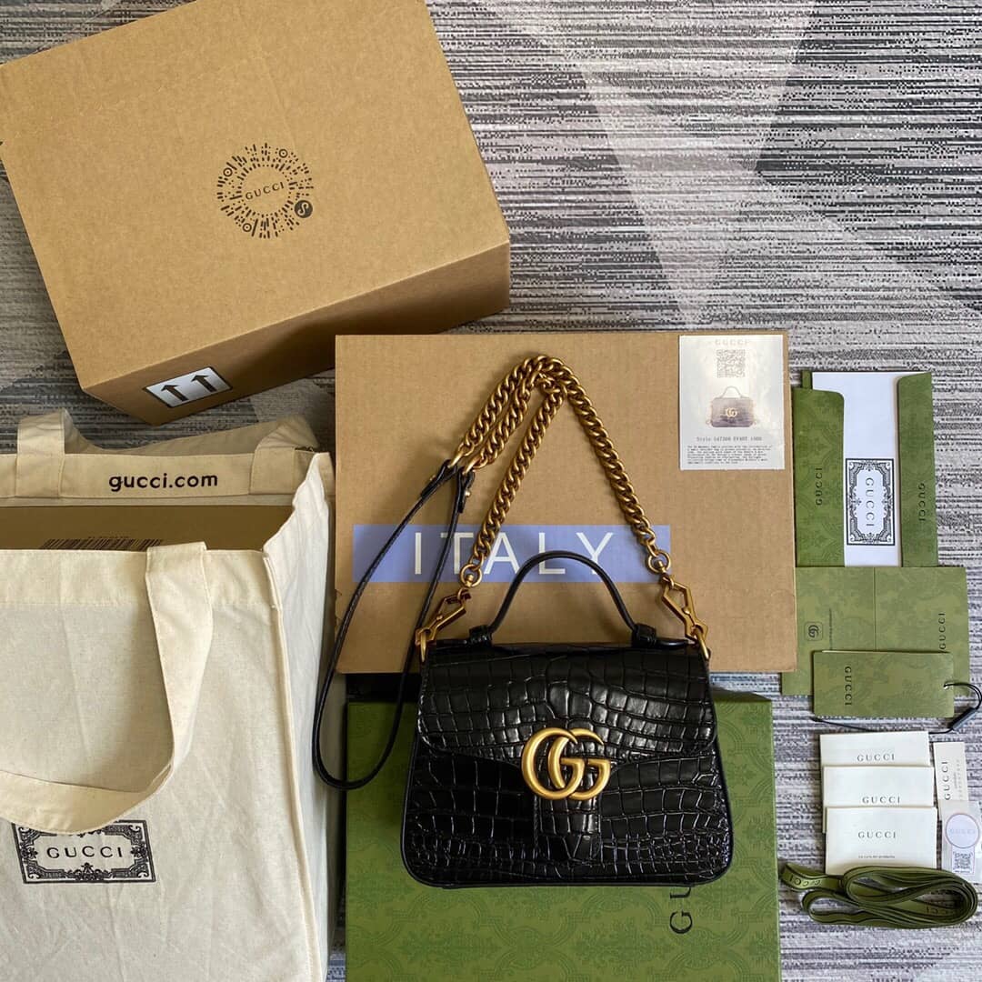 Best Replica Gucci GG Marmont Mini Leather Top Handle Bag Replica Black 547260 - Colareps