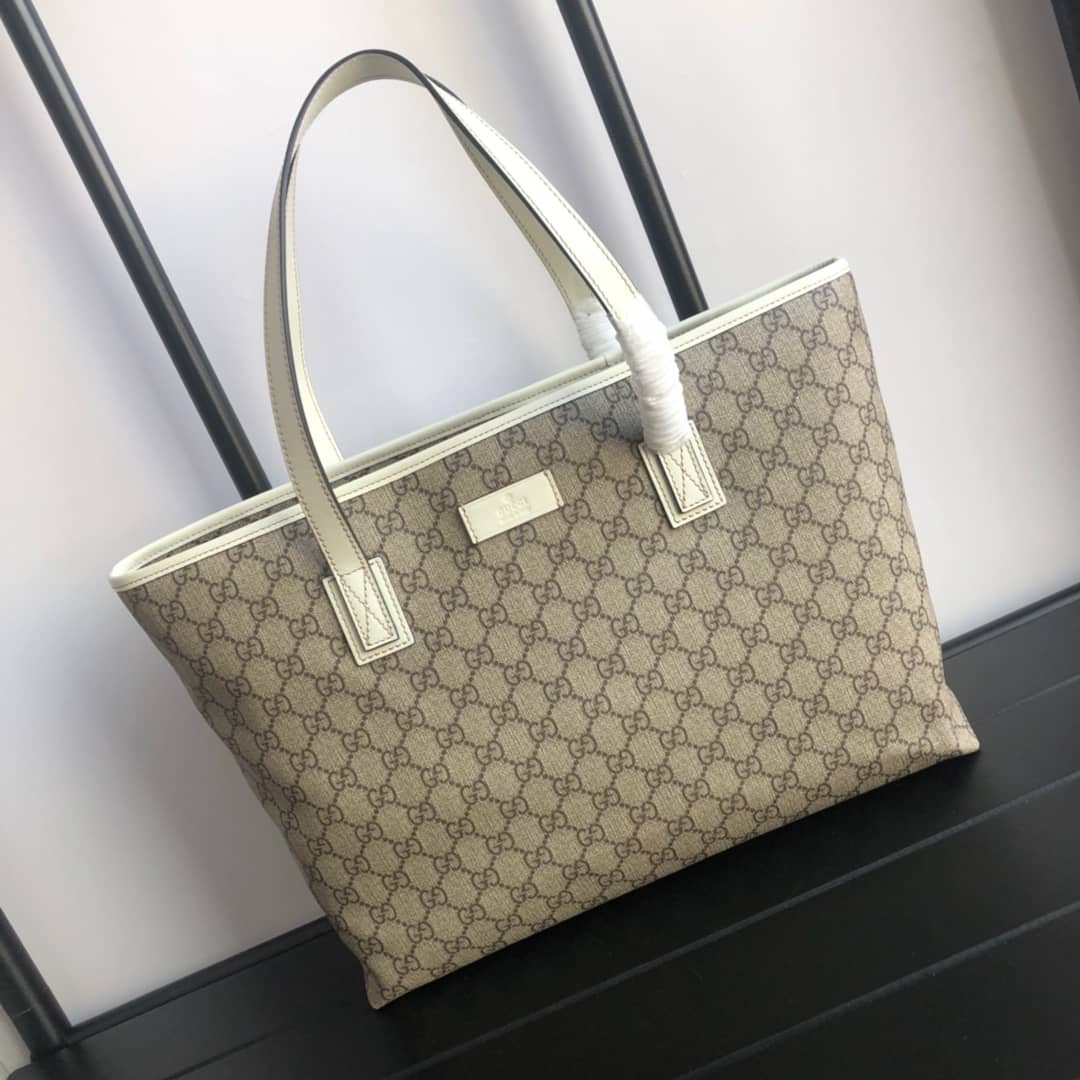 Best Replica Gucci GG Plus Large Zip Top PVC Replica Tote Gray White 211137 - Colareps