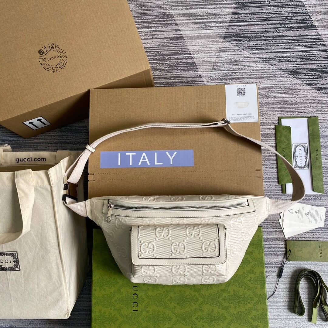 Best Replica Gucci GG Embossed Belt Bag Replica White 645093 - Colareps