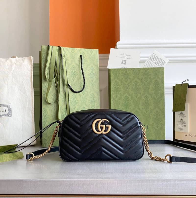 Best Replica Gucci GG Marmont Small Shoulder Handbag Camera Bag Replica Black 447632 - Colareps