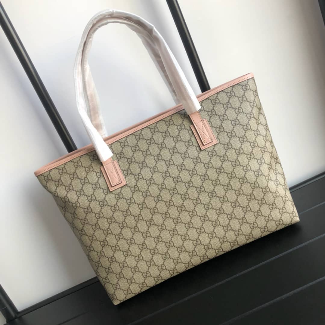 Best Replica Gucci GG Plus Large Zip Top PVC Replica Tote Gray Pink 211137 - Colareps