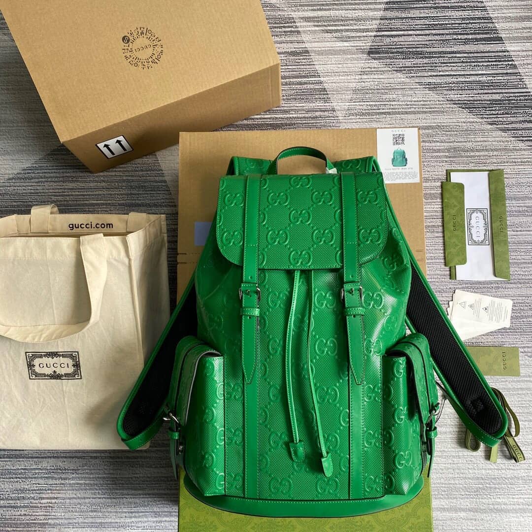 Best Replica Gucci GG Embossed Leather Replica Backpack Green 625770 - Colareps