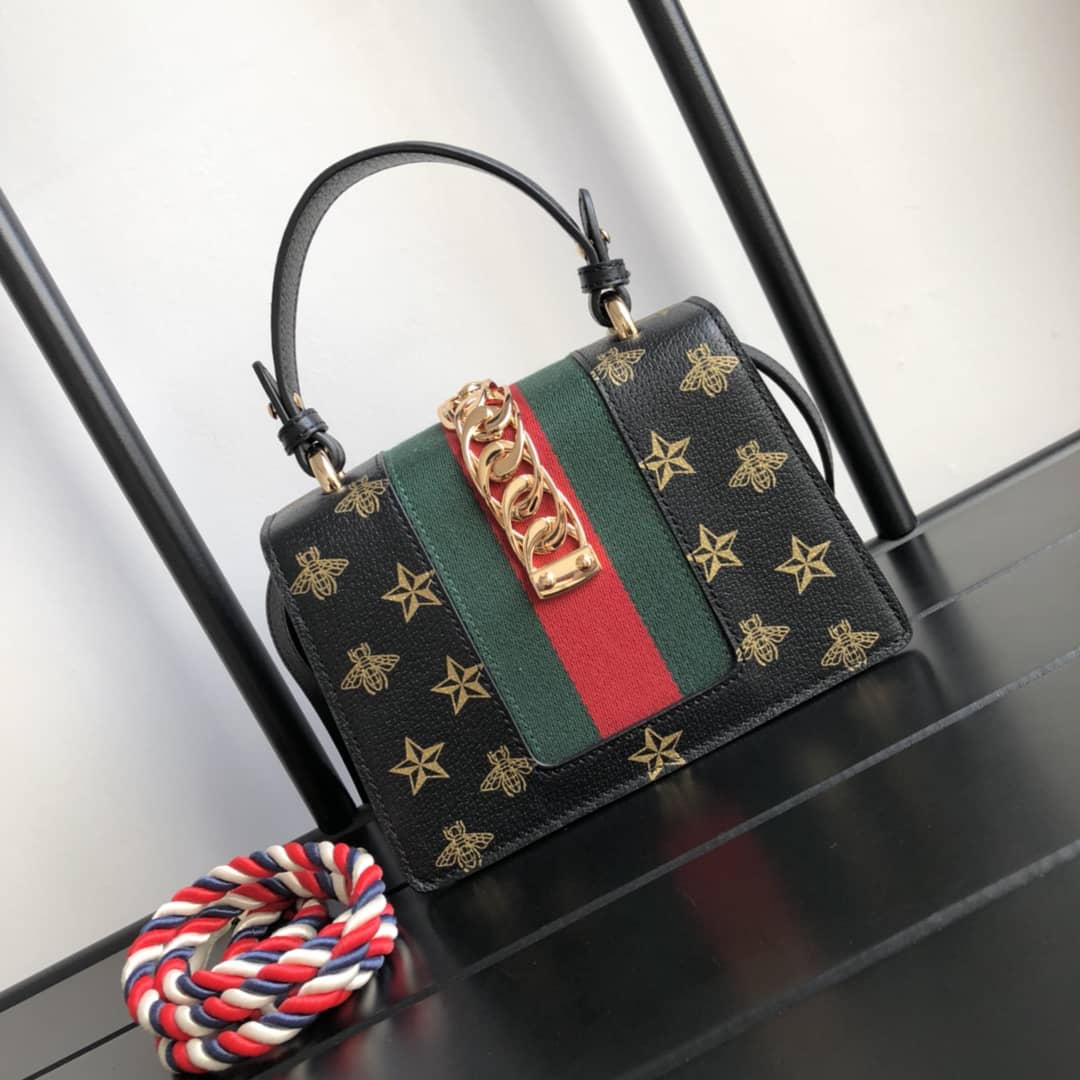 Best Replica Gucci GG Sylvie Mini Shoulder Bag Replica Black 470270 - Colareps