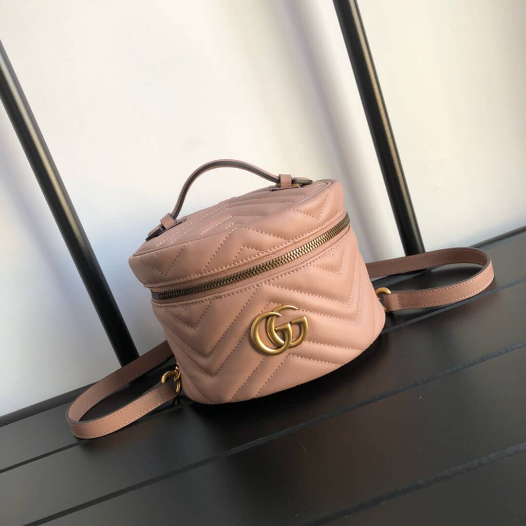 Best Replica Gucci GG Marmont Matelesse Mini Round Replica Backpack Pink 598594 - Colareps