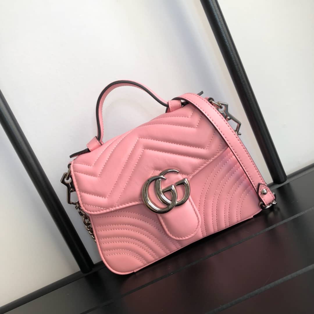 Best Replica Gucci GG Marmont Mini Leather Top Handle Bag Replica Pink 547260 - Colareps