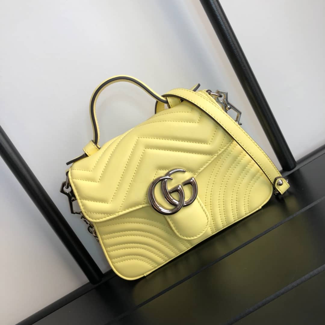 Best Replica Gucci GG Marmont Mini Leather Top Handle Bag Replica Yellow 547260 - Colareps