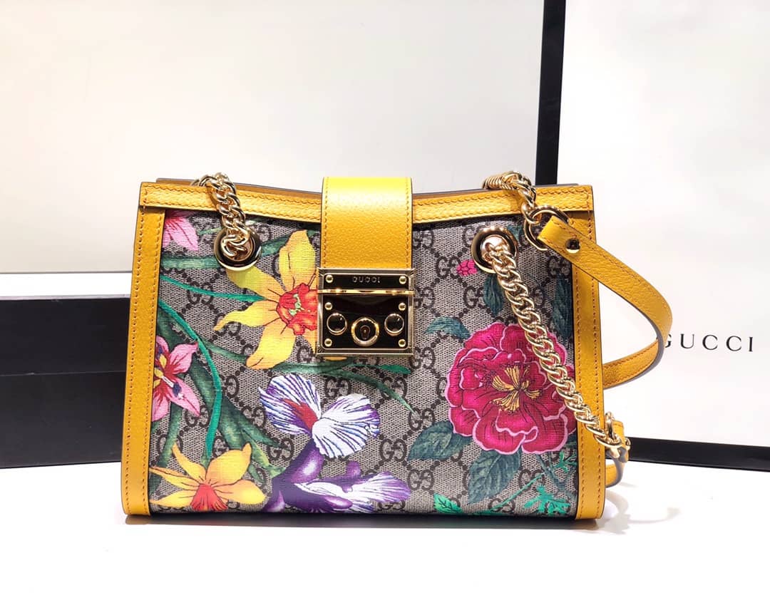 Best Replica Gucci Padlock Small GG Supreme Canvas Shoulder Bag Replica Yellow 498156 - Colareps