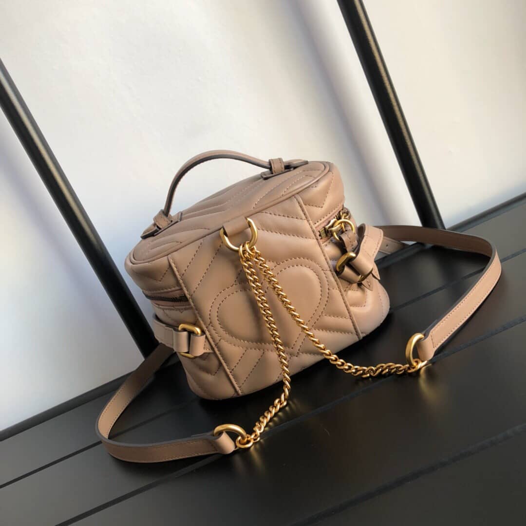 Best Replica Gucci GG Marmont Matelesse Mini Round Replica Backpack Brown 598594 - Colareps
