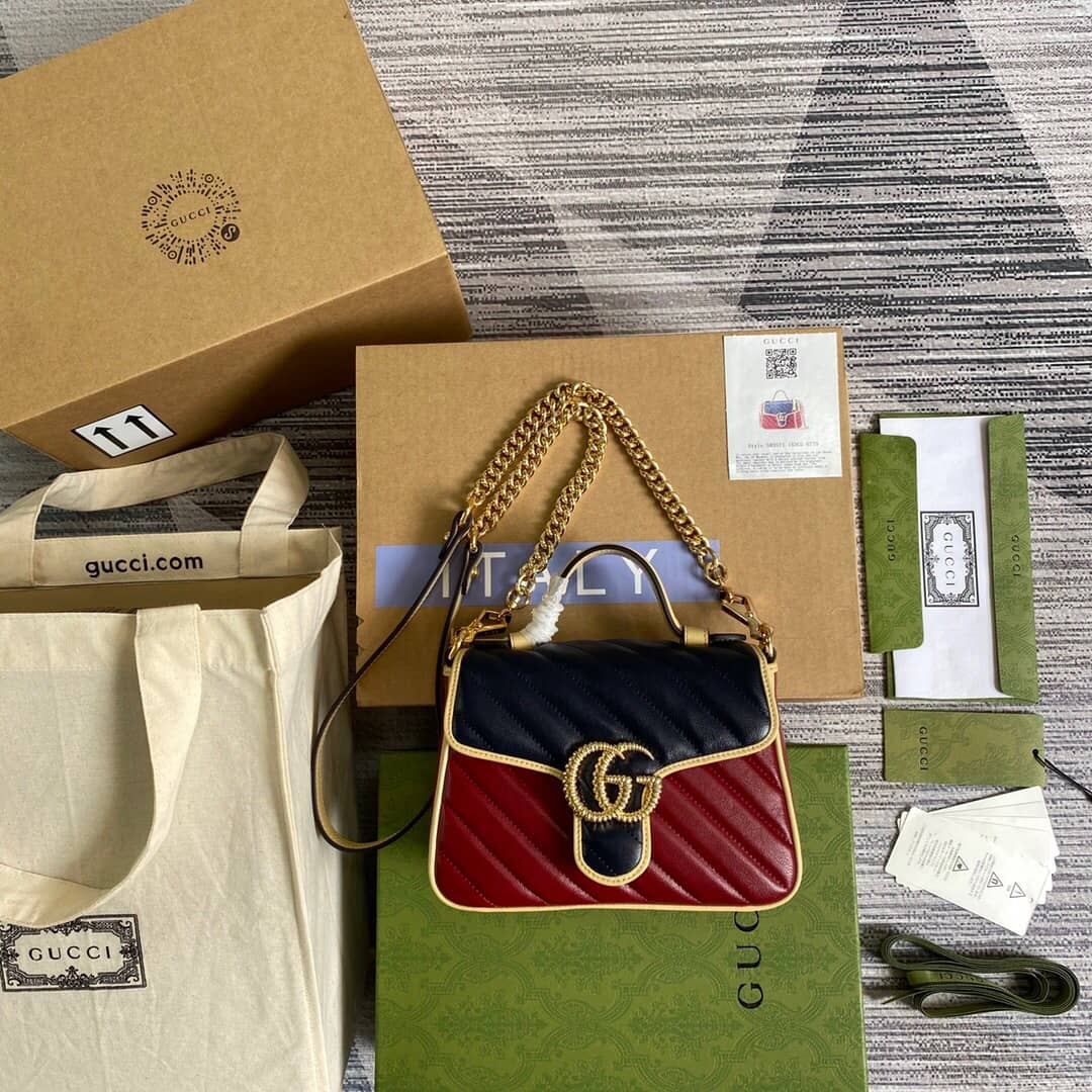 Best Replica Gucci GG Marmont Mini Top Handle Bag Replica Red Blue 583571 - Colareps