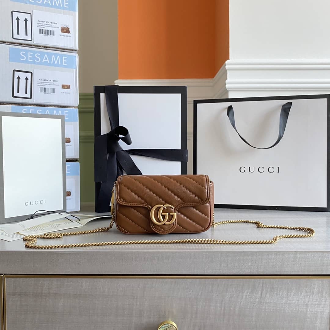 Best Replica Gucci GG Marmont Matelasse Leather Mini Shoulder Bag Replica Brown 476433 - Colareps