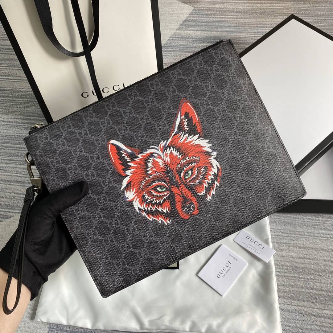 Best Replica Gucci Animarie Wolf GG Supreme Clutch Replica 547084 - Colareps