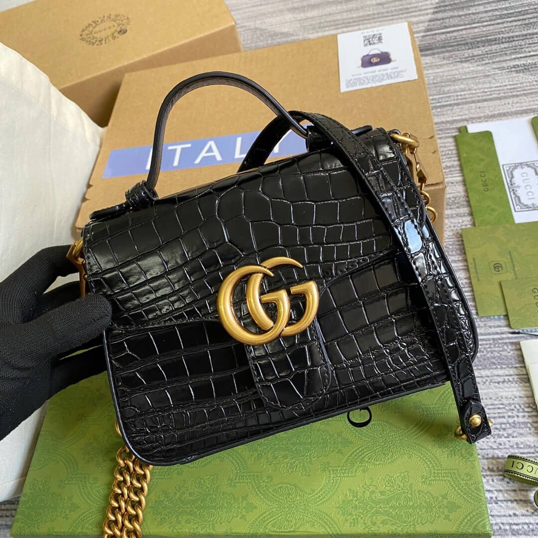 Best Replica Gucci GG Marmont Mini Leather Top Handle Bag Replica Black 547260 - Colareps