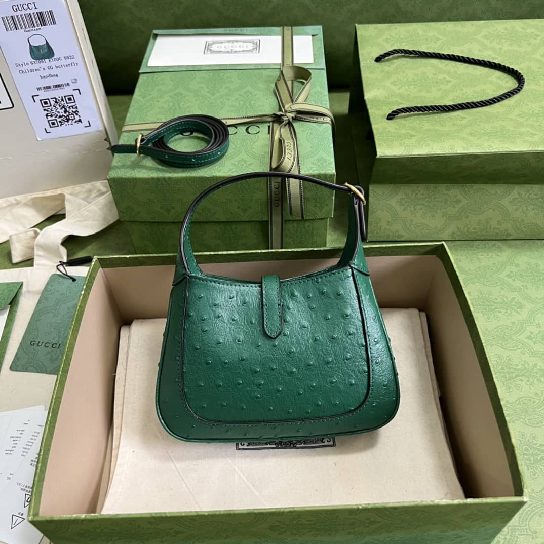 Best Replica Gucci Jackie 1961 Ostrich Mini Hobo 637091 Replica Shoulder Bag - Colareps