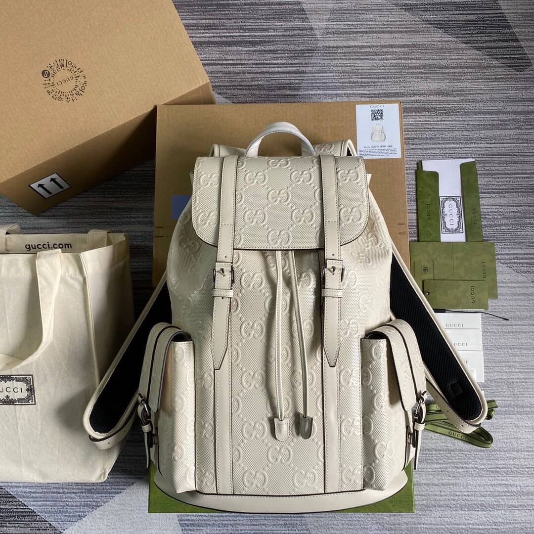 Best Replica Gucci GG Embossed Leather Replica Backpack White 625770 - Colareps