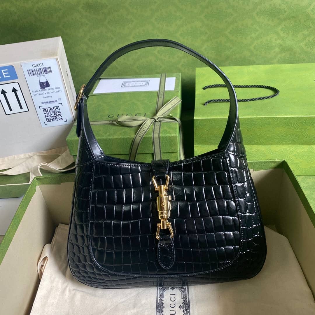 Best Replica Gucci GG Jackie 1961 Small Hobo Shoulder Bag Replica Black 636709 - Colareps