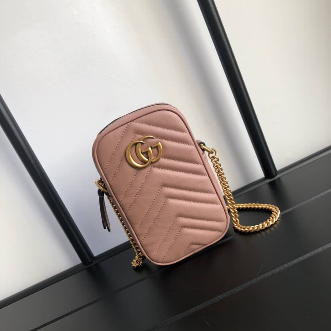 Best Replica Gucci GG Marmont Mini Matelasse Leather Corssbody Bag Replica Pink 598597 - Colareps