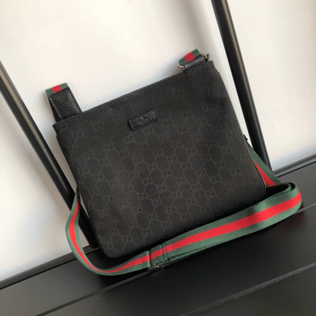 Best Replica Gucci GG Monogram Canvas Web Small Messenger Bag Replica Black 146309 - Colareps