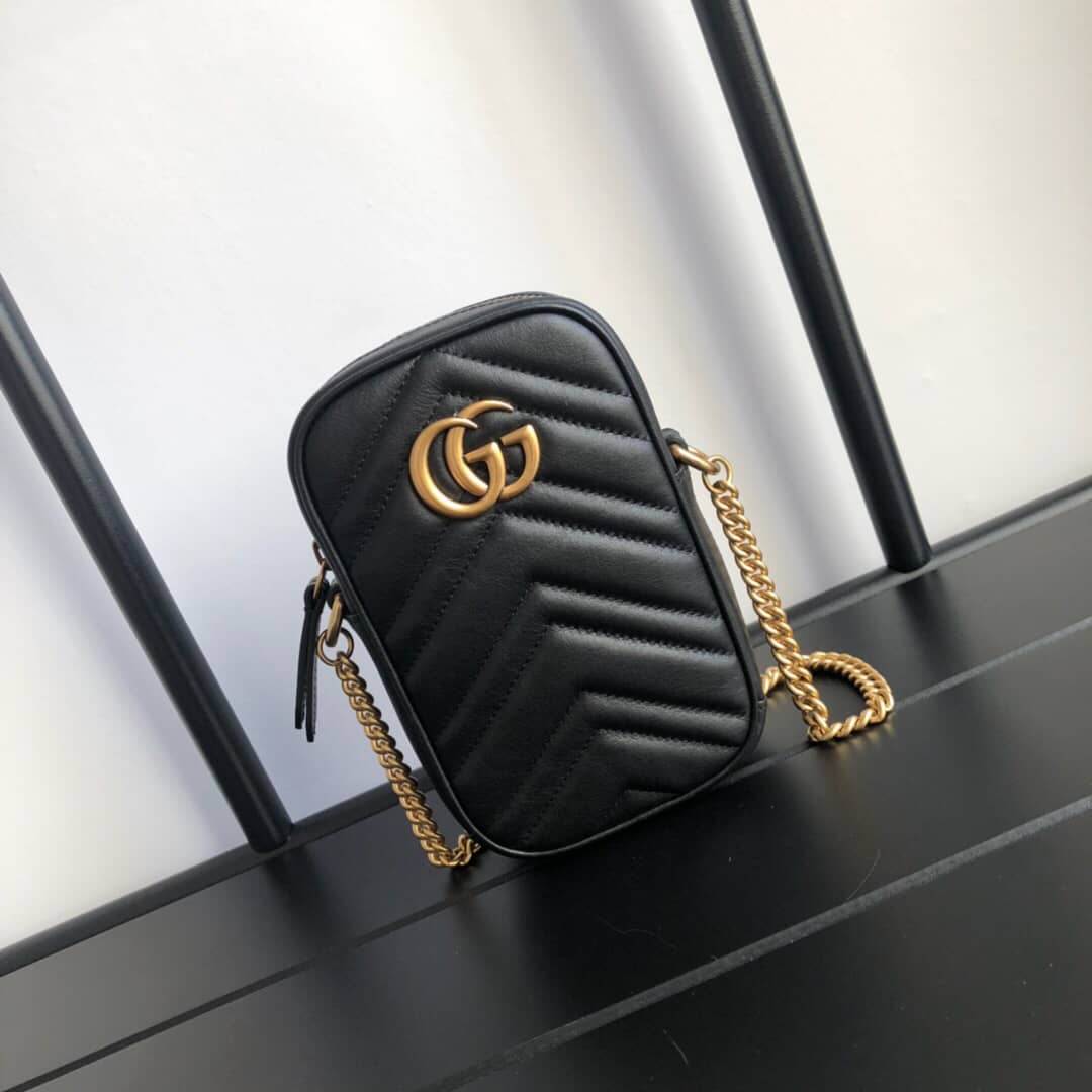 Best Replica Gucci GG Marmont Mini Matelasse Leather Corssbody Bag Replica Black 598599 - Colareps