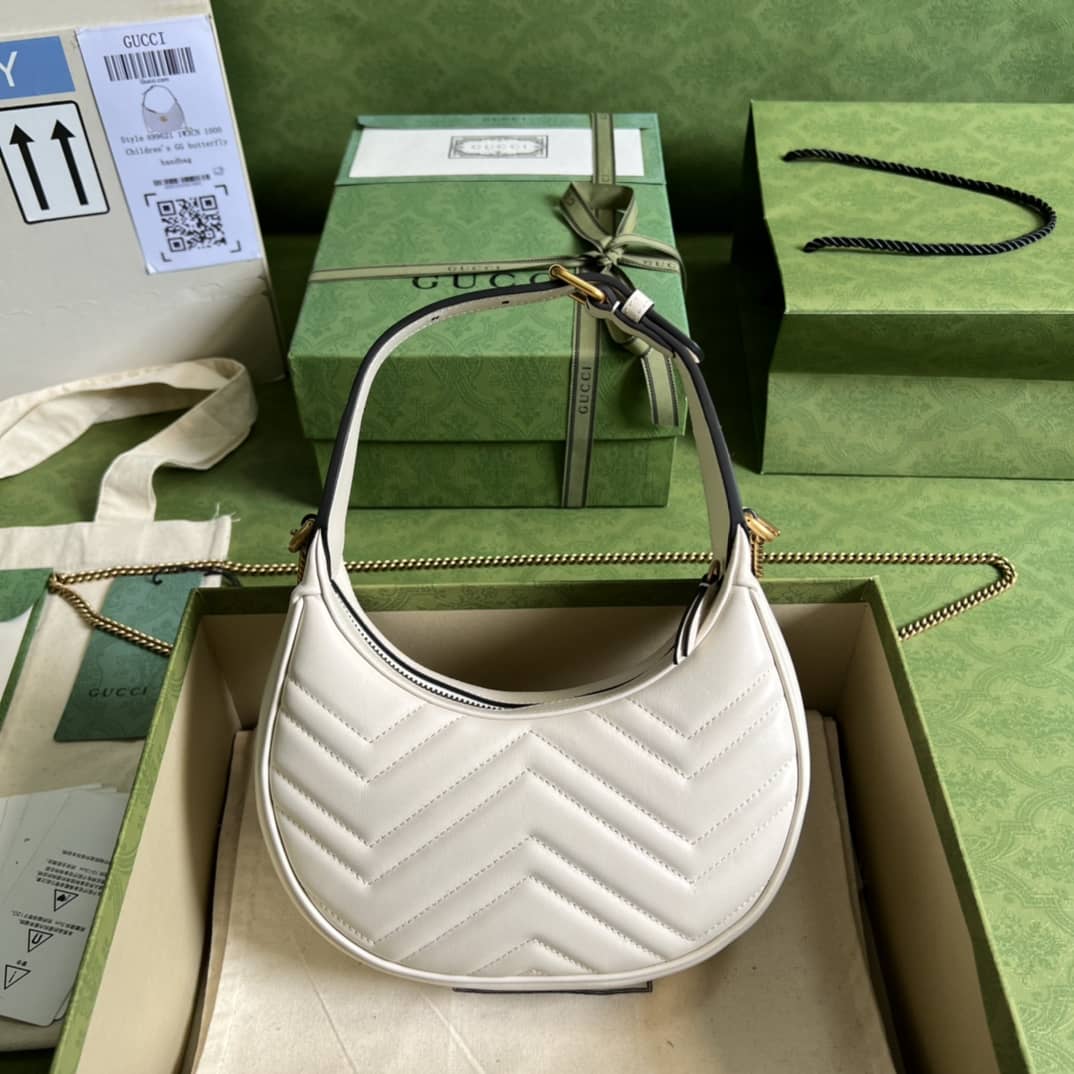 Best Replica Gucci GG Marmont Half-moon-shaped Mini White 699514 Replica Hobo Bag - Colareps