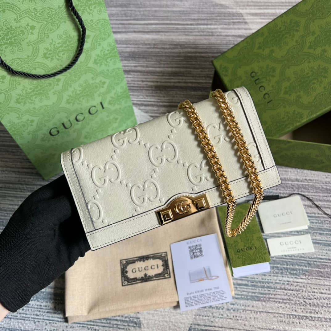 Best Replica Gucci GG Wallet With Chain White 676155 Replica - Colareps