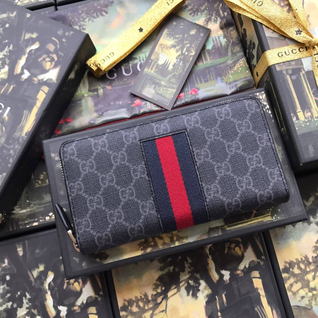 Best Replica Gucci Web GG Supreme Around Zip Wallet Replica 408831 - Colareps