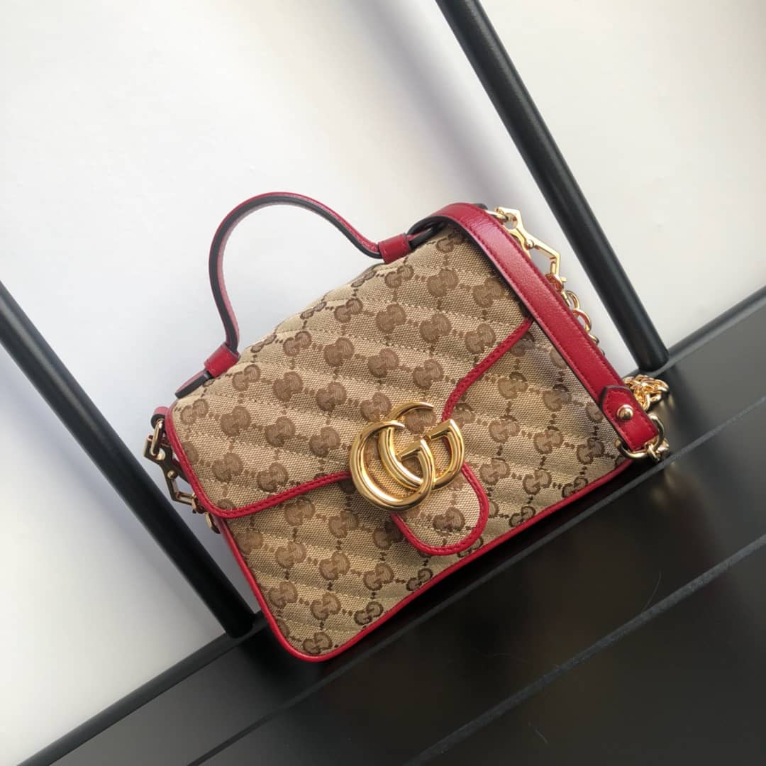 Best Replica Gucci GG Marmont Mini Top Handle Bag Replica Red 583571 - Colareps