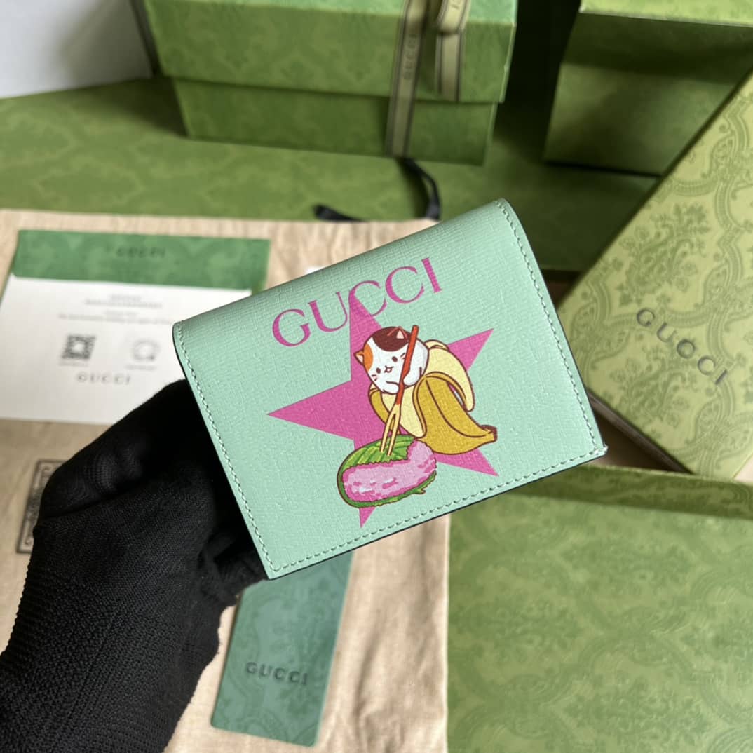 Best Replica Gucci Star Bananya Print Card Case Pale Green 701009 Replica Wallet - Colareps