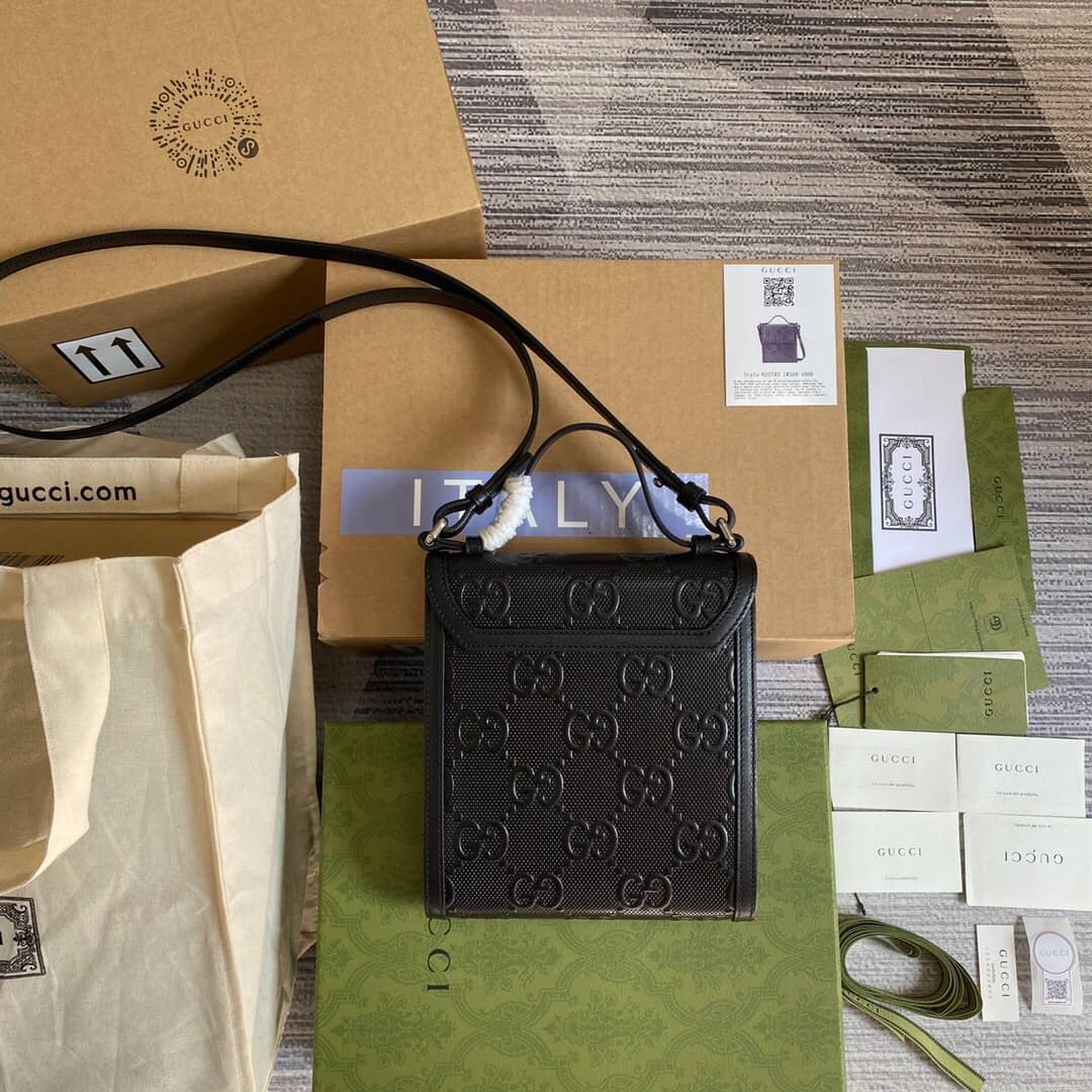 Best Replica Gucci GG Embossed Leather Shoulder Bag Black 627470 - Colareps