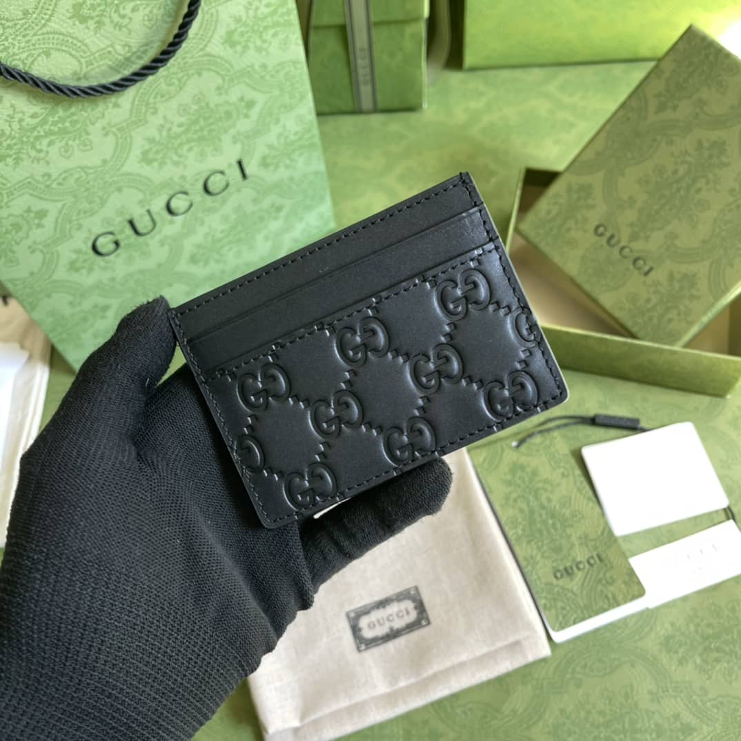 Best Replica Gucci Guccissima Card Holder Black Replica 233166 - Colareps