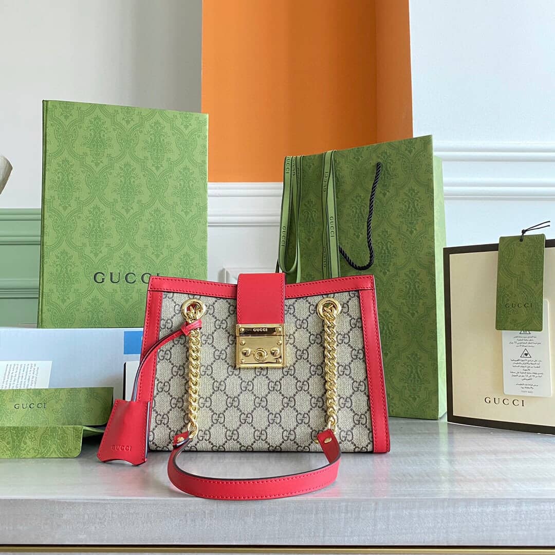 Best Replica Gucci Padlock Small GG Supreme Canvas Shoulder Bag Replica Red 498156 - Colareps