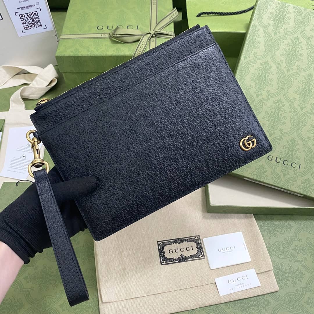Best Replica Gucci GG Marmont Black Leather Pouch Replica 658562 - Colareps