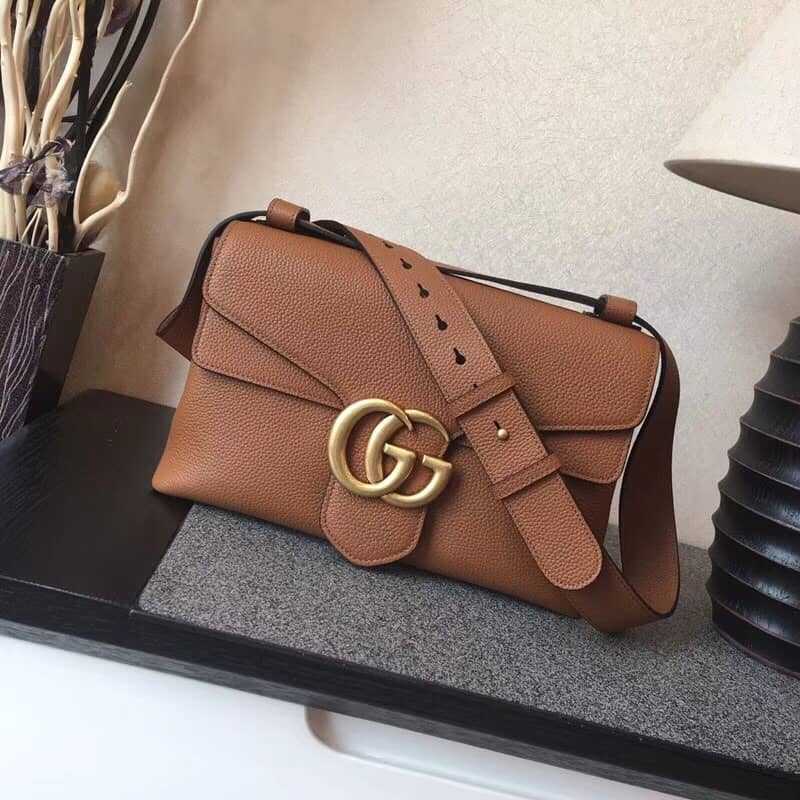 Best Replica Gucci GG Marmont leather Shoulder Bag Replica Brown 401173 - Colareps