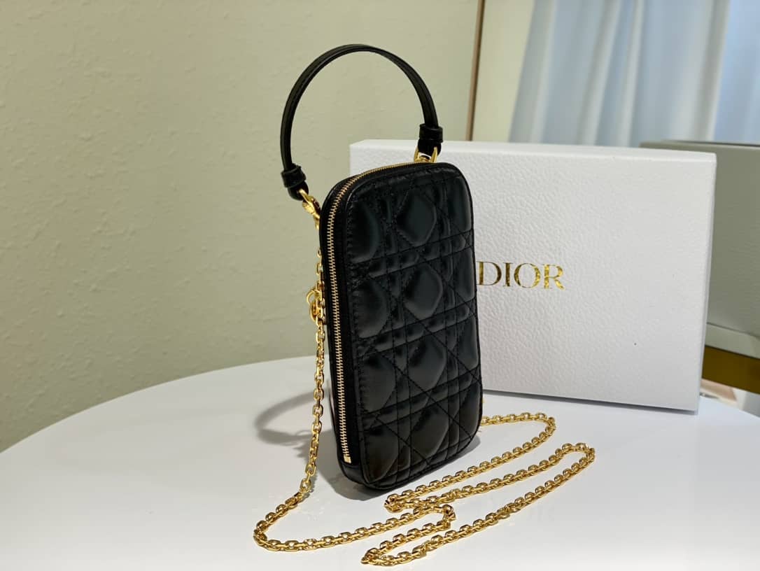 Best Replica Lady Dior Dupe Lambskin 18CM Phone Holder - Colareps
