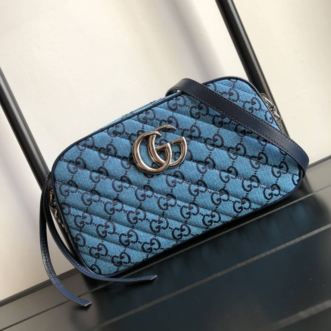 Best Replica Gucci GG Marmont Small Shoulder Handbag Camera Bag Replica Blue 447632 - Colareps