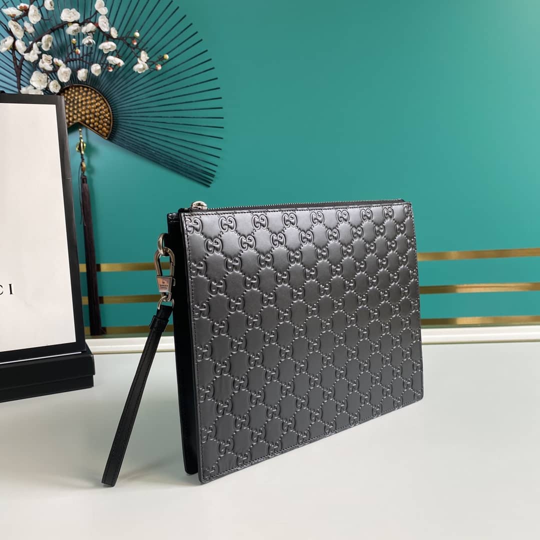 Best Replica Gucci Embossed Logo Calf Leather Black Pouch 547074 - Colareps