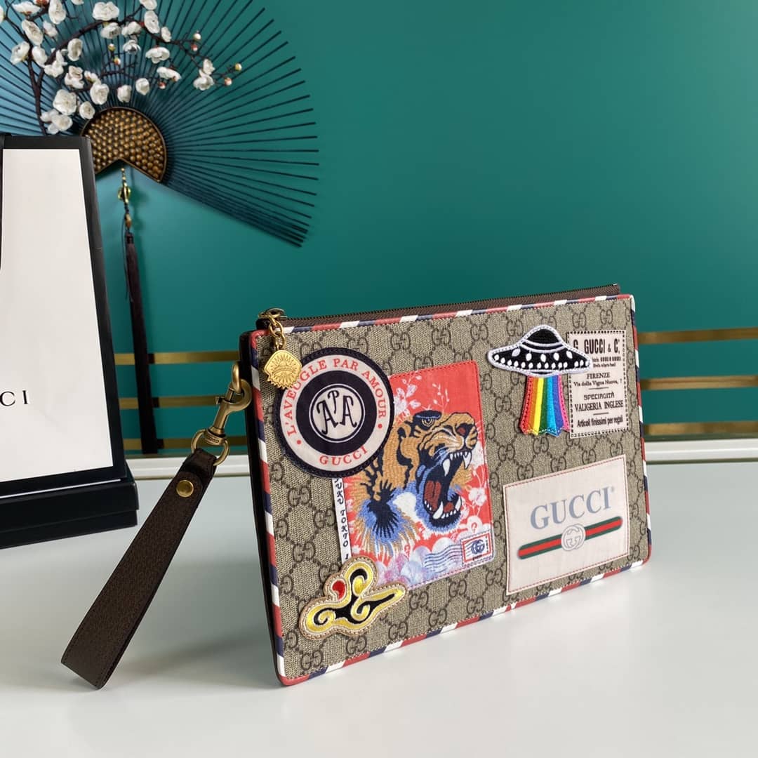 Best Replica Gucci GG Supreme Monogram Courrier Zip Pouch Replica 473915 - Colareps