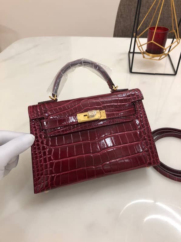 Best Replica Hermes Kelly Mini 19CM Crocodile Shiny Replica Bag - Colareps