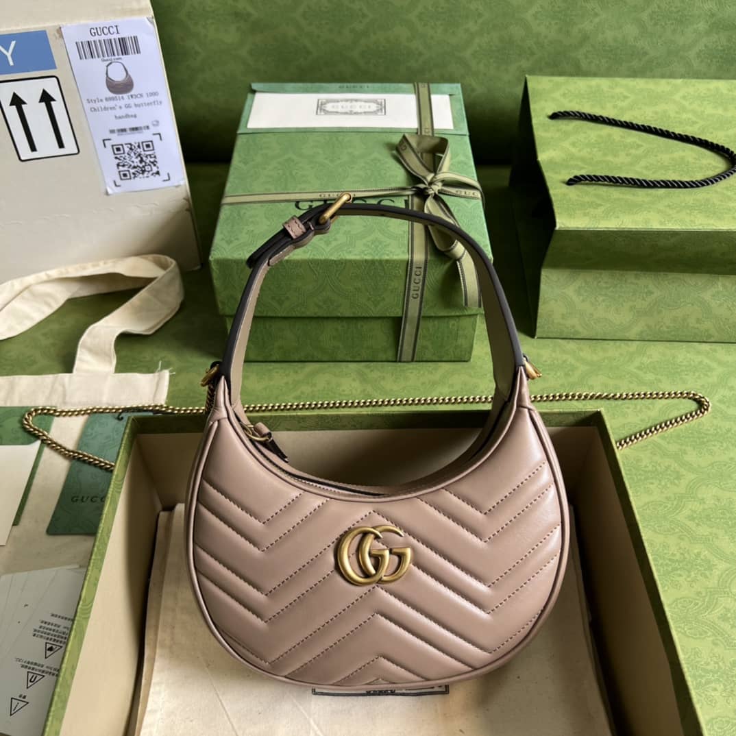 Best Replica Gucci GG Marmont Half-moon-shaped Mini Brown 699514 Replica Hobo Bag - Colareps