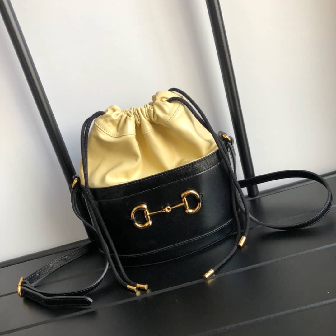 Best Replica Gucci 1955 Horsebit Bucket Bag Replica Yellow Black 602118 - Colareps