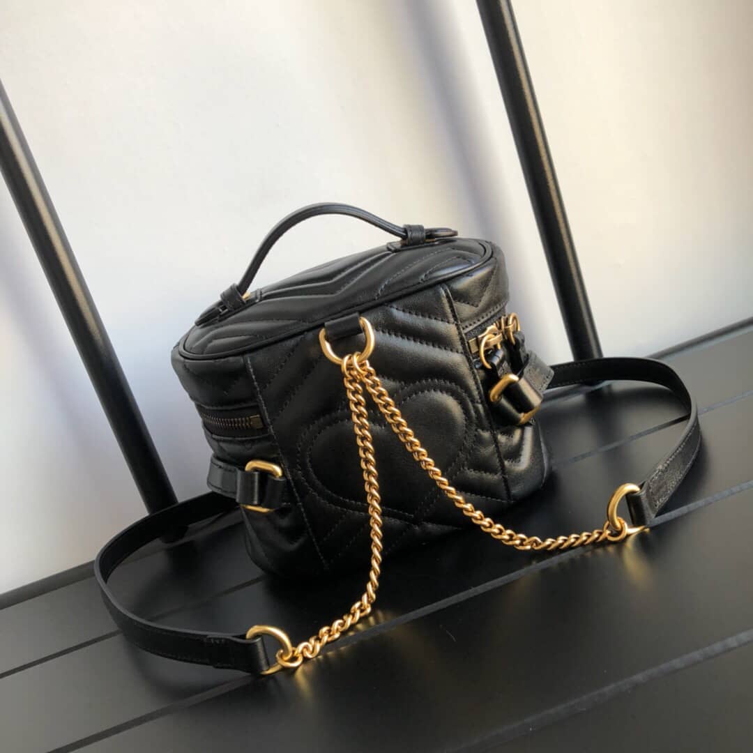 Best Replica Gucci GG Marmont Matelesse Mini Round Replica Backpack Black 598594 - Colareps